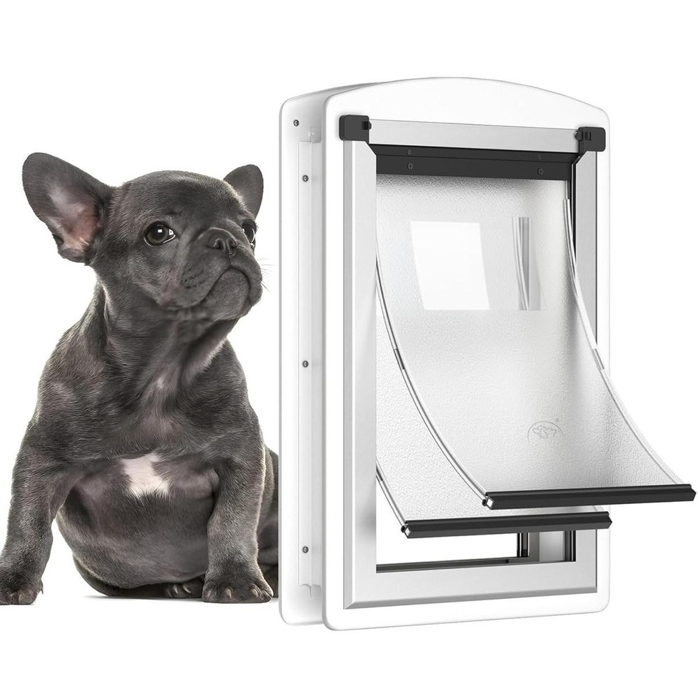 MAVRICTECH Door Mount Pet Door Medium Dog White Plastic Magnetic Flap Insulated